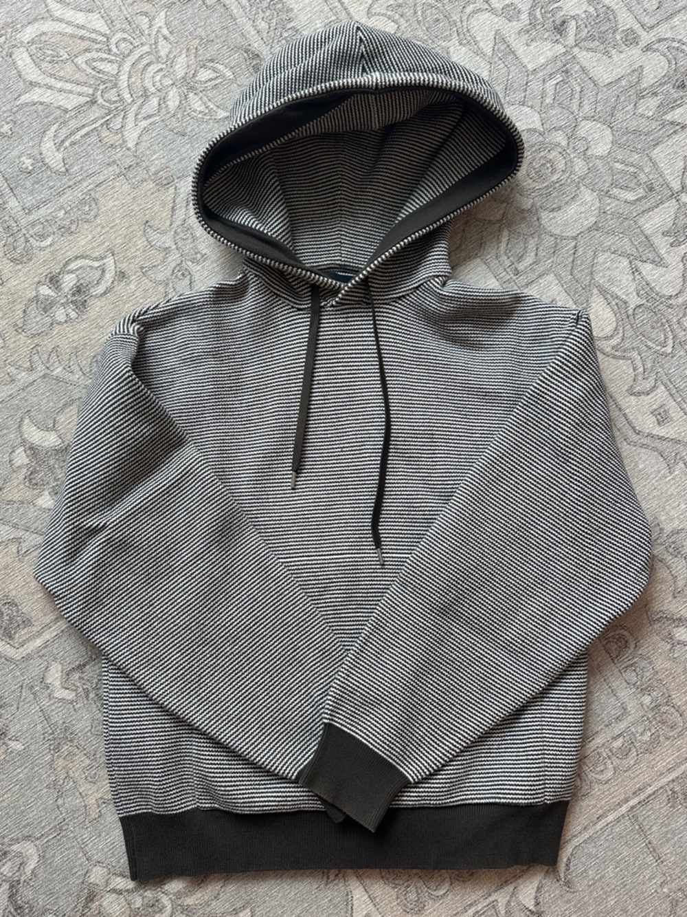 Club Monaco Black and White Micro-Striped Hooded Sweater